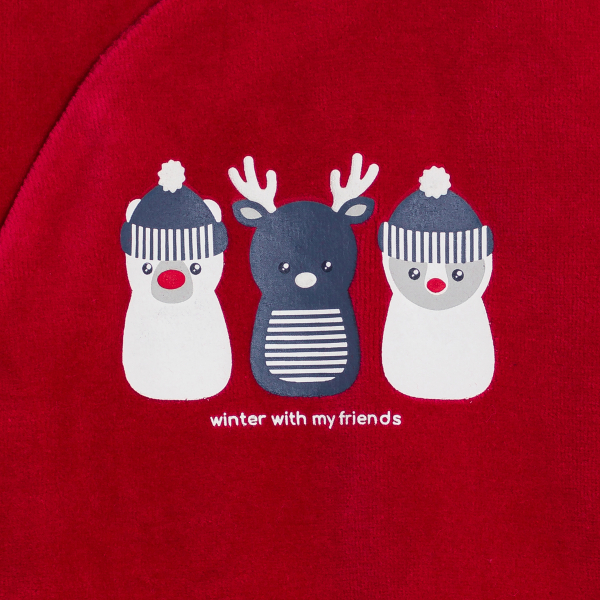 بدلة نوم مخملية شتوية باللون الأحمر للأولاد الصغار